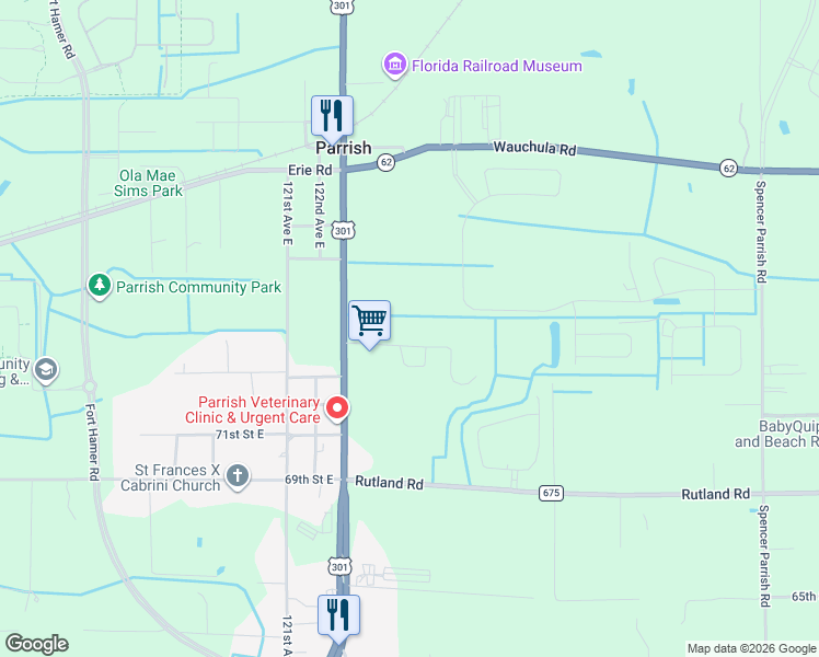 map of restaurants, bars, coffee shops, grocery stores, and more near 12271 U.S. 301 in Parrish