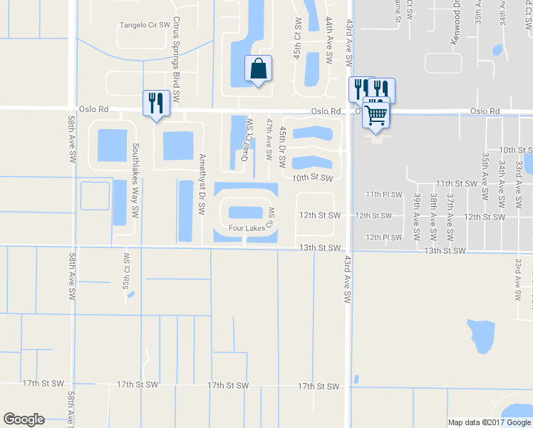 map of restaurants, bars, coffee shops, grocery stores, and more near 4806 Four Lakes Circle Southwest in Vero Beach