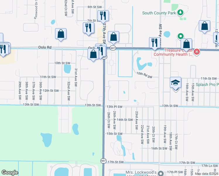 map of restaurants, bars, coffee shops, grocery stores, and more near 2648 12th Square South West in Vero Beach