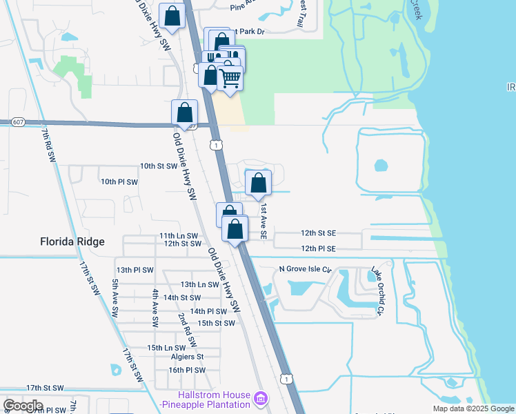 map of restaurants, bars, coffee shops, grocery stores, and more near 137 11th Street Southwest in Vero Beach