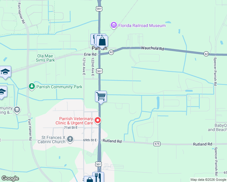 map of restaurants, bars, coffee shops, grocery stores, and more near 12271 U.S. 301 in Parrish