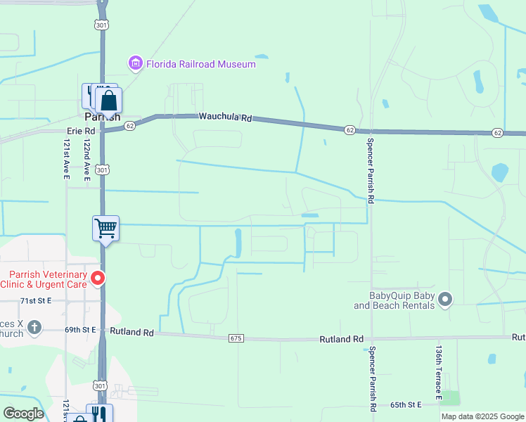 map of restaurants, bars, coffee shops, grocery stores, and more near 12530 County Road 675 in Parrish