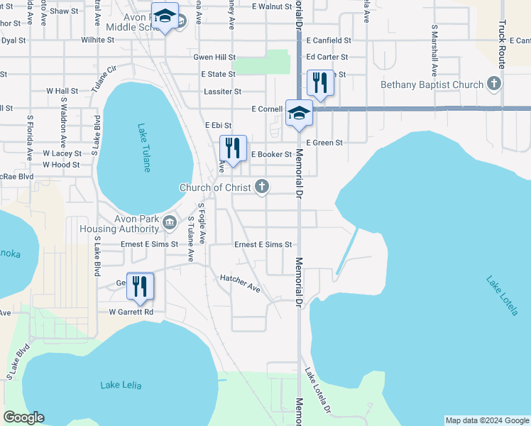 map of restaurants, bars, coffee shops, grocery stores, and more near 201-299 E 3rd St in Avon Park