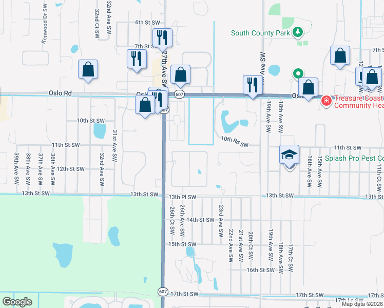 map of restaurants, bars, coffee shops, grocery stores, and more near 12TH East Villa Circle in Vero Beach
