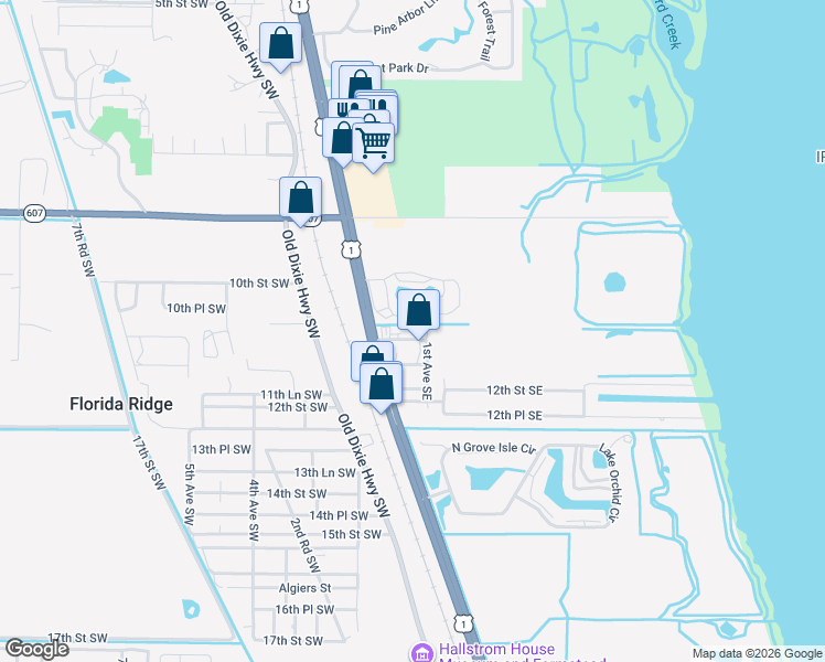 map of restaurants, bars, coffee shops, grocery stores, and more near 1600 U.S. 1 in Vero Beach