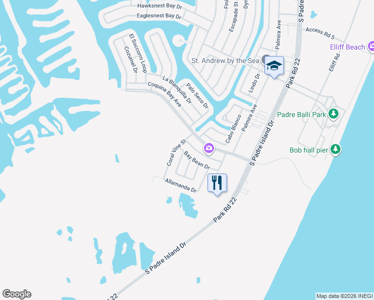 map of restaurants, bars, coffee shops, grocery stores, and more near 14214 Natal Plum Drive in Corpus Christi