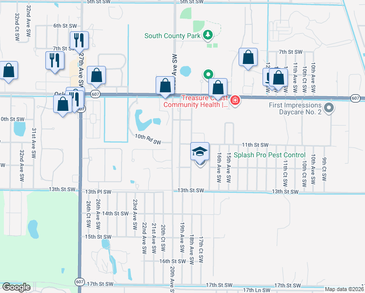 map of restaurants, bars, coffee shops, grocery stores, and more near 1095 19th Avenue Southwest in Vero Beach
