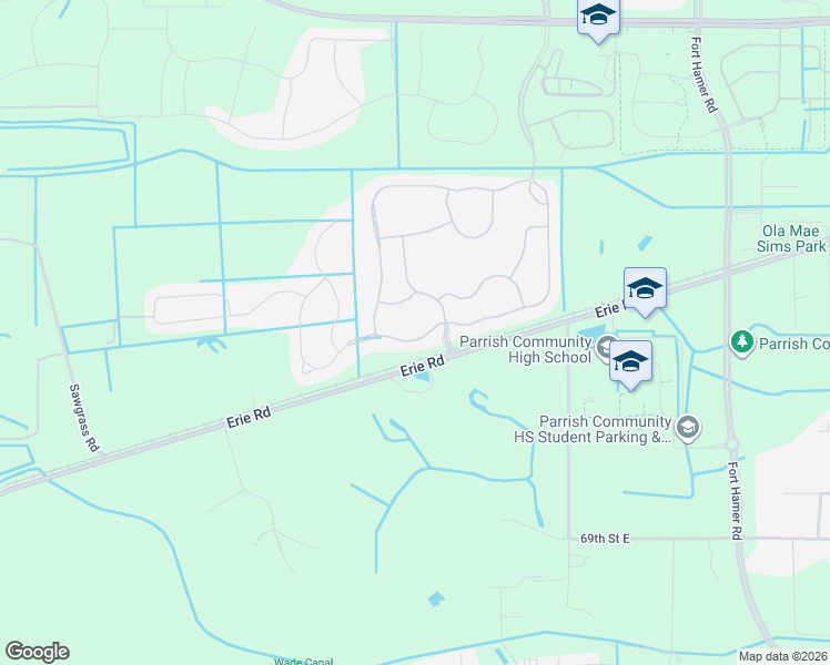 map of restaurants, bars, coffee shops, grocery stores, and more near 11240 77th Street East in Parrish