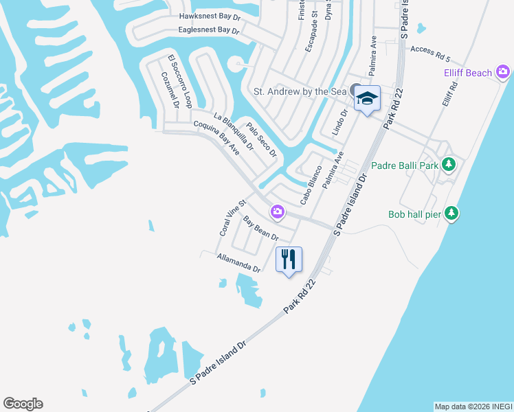 map of restaurants, bars, coffee shops, grocery stores, and more near 14214 Natal Plum Drive in Corpus Christi