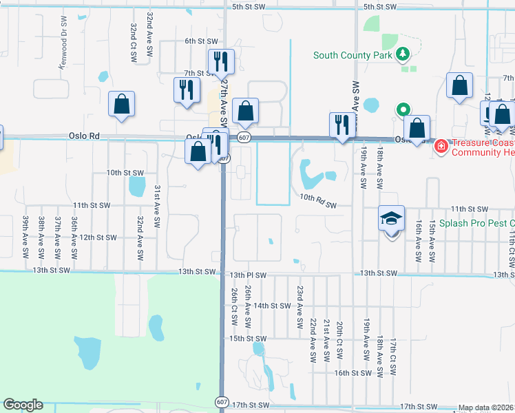 map of restaurants, bars, coffee shops, grocery stores, and more near 12TH East Villa Circle in Vero Beach