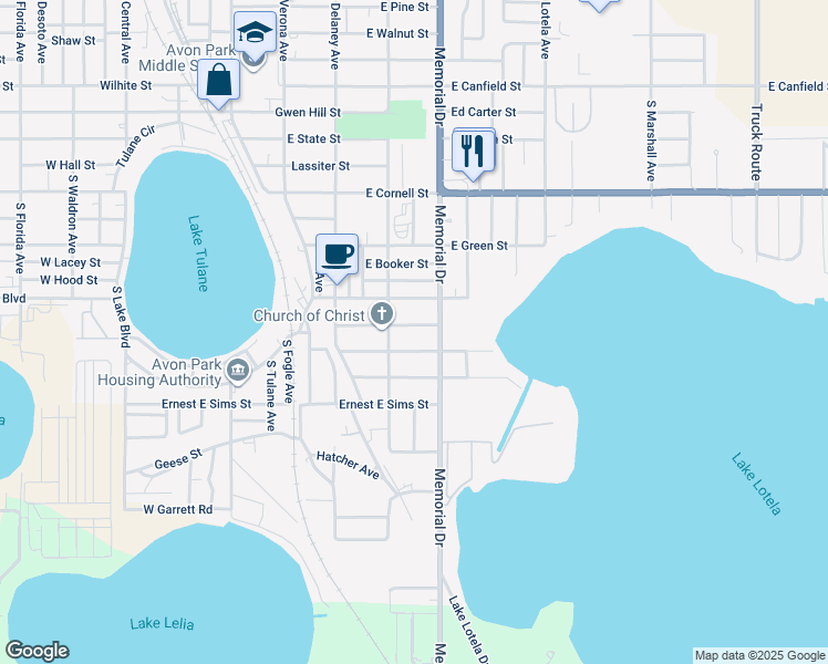map of restaurants, bars, coffee shops, grocery stores, and more near 308 Fred Conner Street in Avon Park