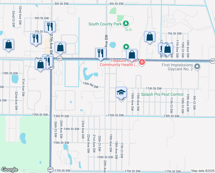 map of restaurants, bars, coffee shops, grocery stores, and more near 1095 19th Avenue Southwest in Vero Beach