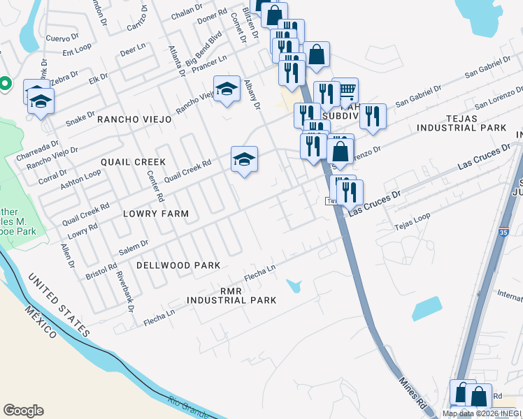 map of restaurants, bars, coffee shops, grocery stores, and more near 911 West Calais Place in Laredo