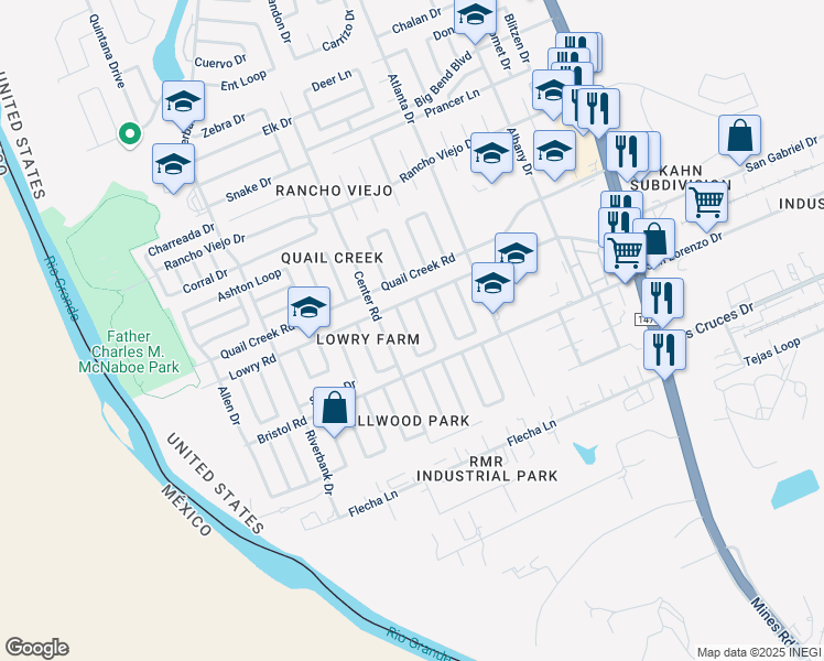 map of restaurants, bars, coffee shops, grocery stores, and more near 111 Biscayne Loop in Laredo