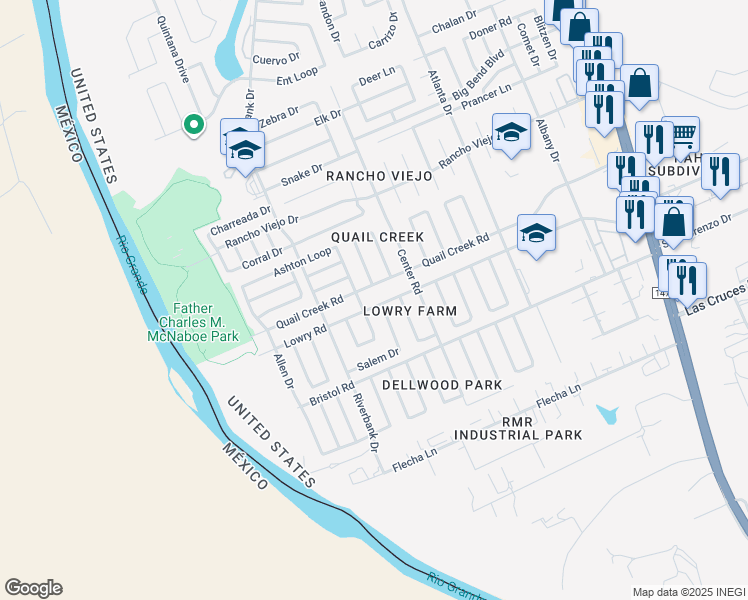 map of restaurants, bars, coffee shops, grocery stores, and more near 148 Salem Drive in Laredo