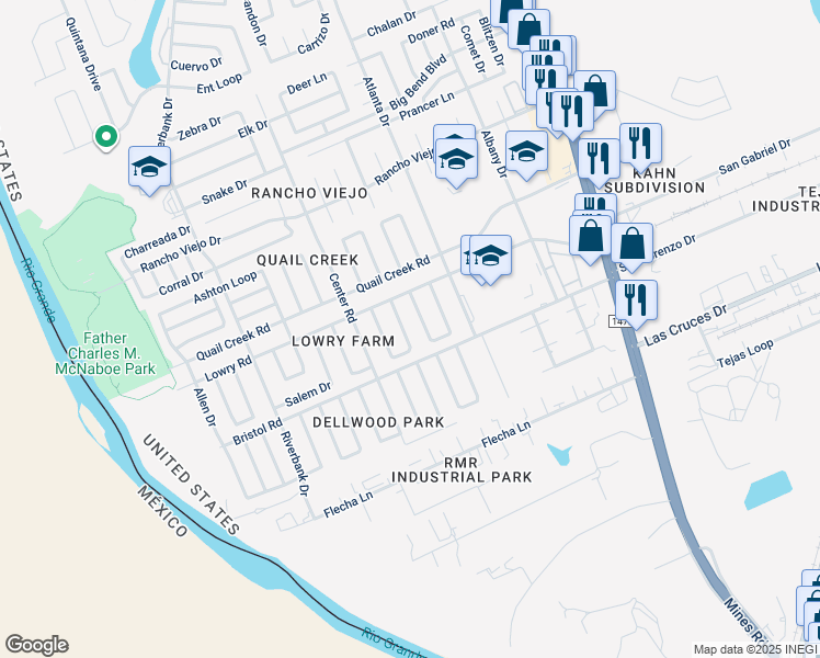 map of restaurants, bars, coffee shops, grocery stores, and more near 122 Acadia Loop in Laredo