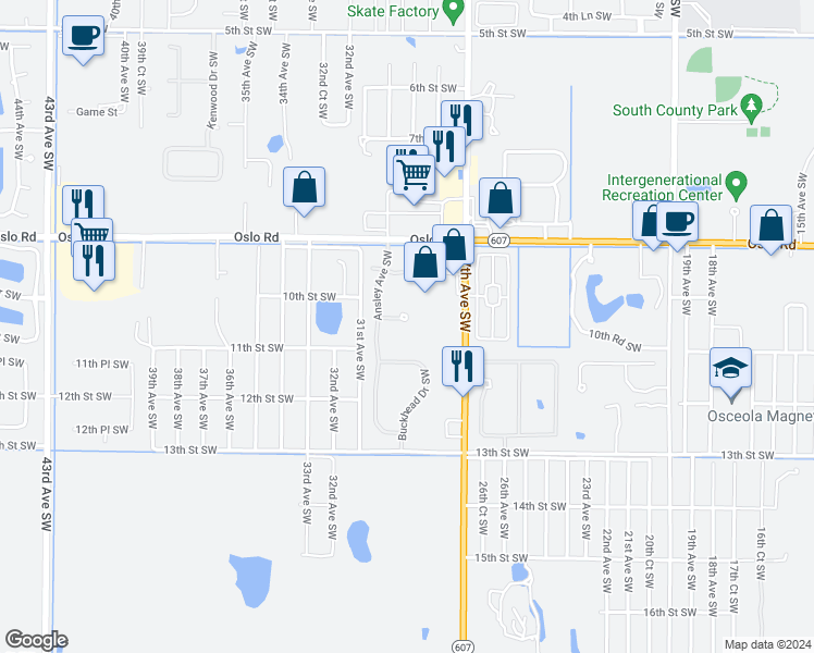 map of restaurants, bars, coffee shops, grocery stores, and more near 1090 Buckhead Drive Southwest in Vero Beach