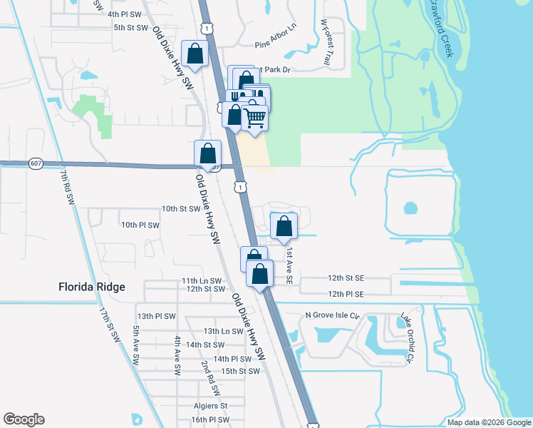 map of restaurants, bars, coffee shops, grocery stores, and more near 1600 U.S. 1 in Vero Beach