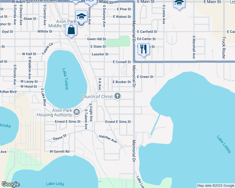 map of restaurants, bars, coffee shops, grocery stores, and more near 214 E Washington St in Avon Park