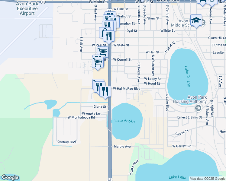 map of restaurants, bars, coffee shops, grocery stores, and more near 1003 U.S. 27 in Avon Park
