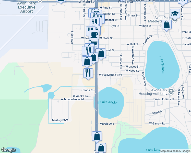 map of restaurants, bars, coffee shops, grocery stores, and more near 1003 U.S. 27 in Avon Park
