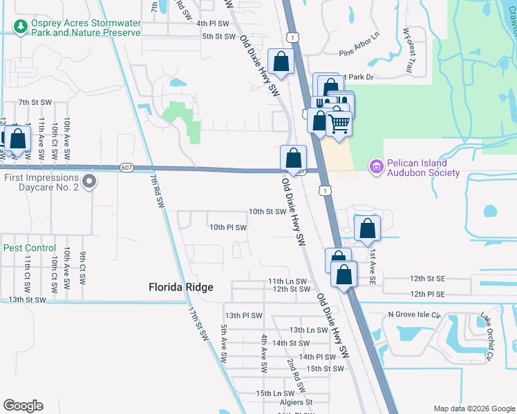 map of restaurants, bars, coffee shops, grocery stores, and more near 370 10th Street Southwest in Vero Beach