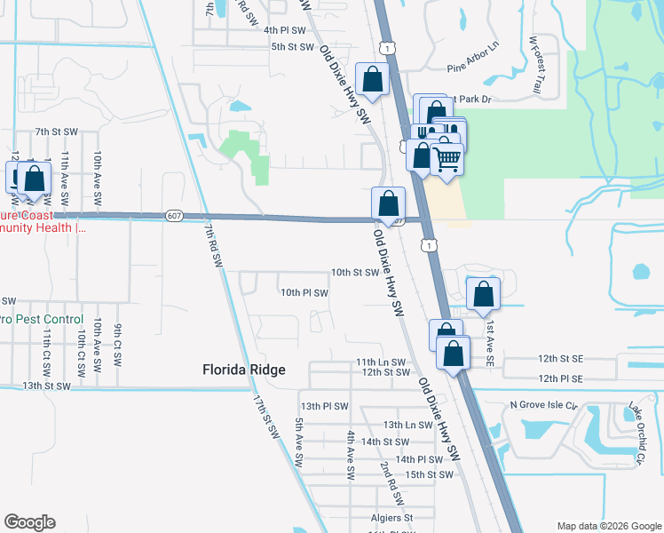 map of restaurants, bars, coffee shops, grocery stores, and more near 370 10th Street Southwest in Vero Beach