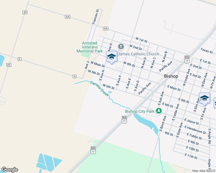 map of restaurants, bars, coffee shops, grocery stores, and more near 701 West 6th Street in Bishop