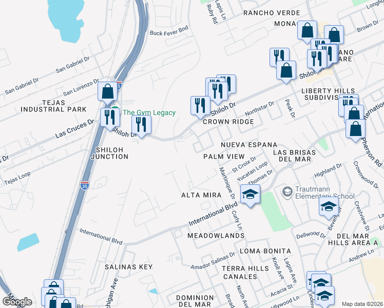 map of restaurants, bars, coffee shops, grocery stores, and more near 8904 Siller Loop in Laredo