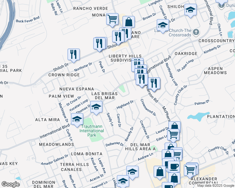 map of restaurants, bars, coffee shops, grocery stores, and more near 8605 Puerto Escondido in Laredo