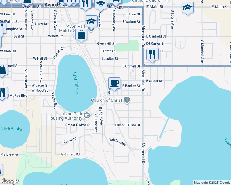 map of restaurants, bars, coffee shops, grocery stores, and more near 939 South Delaney Avenue in Avon Park