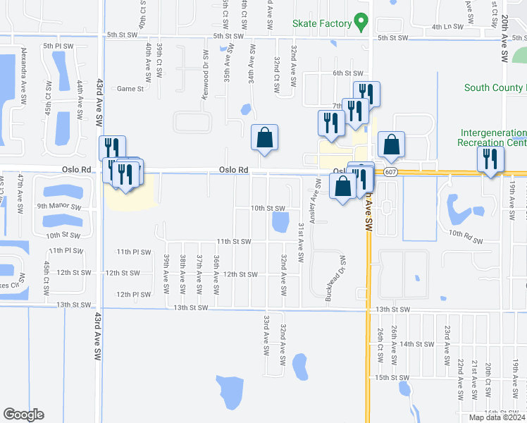 map of restaurants, bars, coffee shops, grocery stores, and more near 1005 33rd Avenue Southwest in Vero Beach