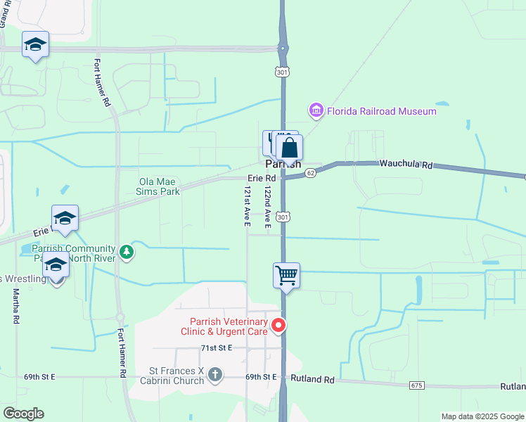 map of restaurants, bars, coffee shops, grocery stores, and more near 7805 122nd Avenue East in Parrish