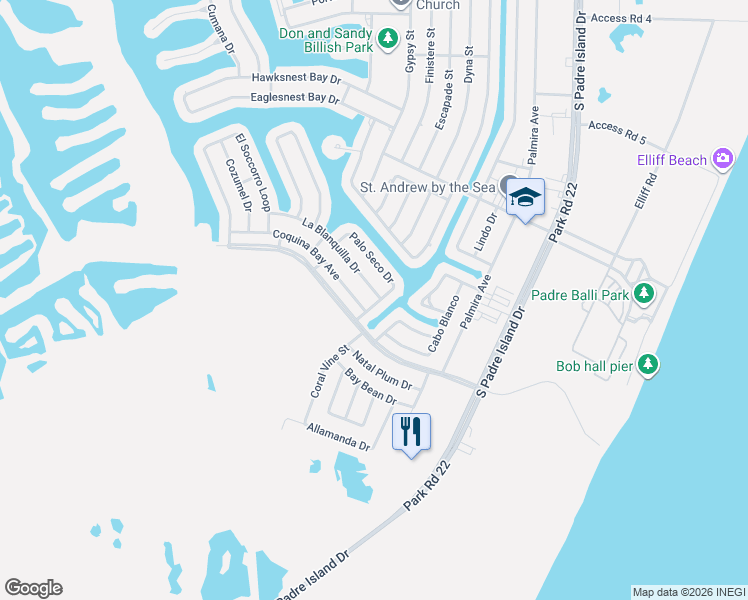 map of restaurants, bars, coffee shops, grocery stores, and more near 14166 Coquina Bay Avenue in Corpus Christi