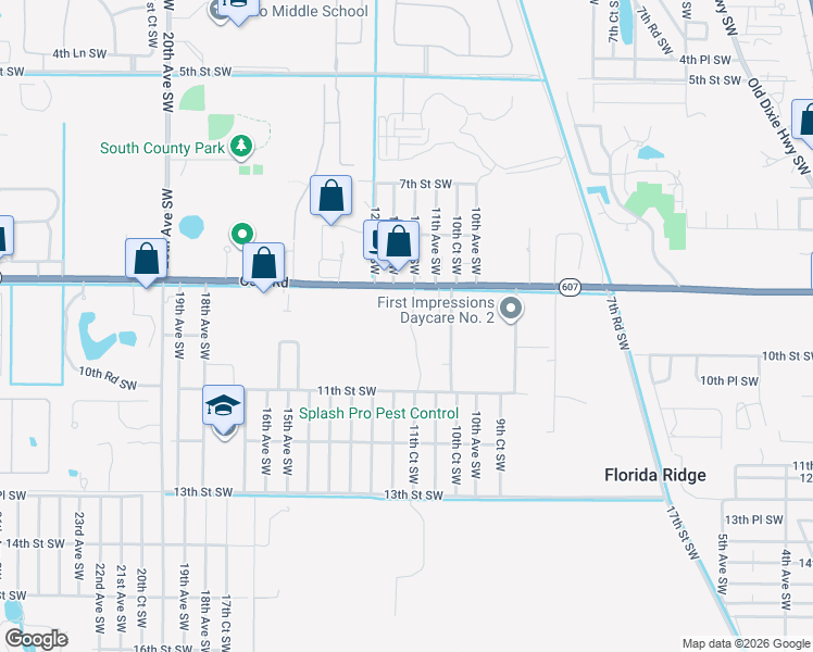 map of restaurants, bars, coffee shops, grocery stores, and more near 1155 9th Street Southwest in Vero Beach