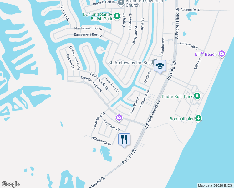 map of restaurants, bars, coffee shops, grocery stores, and more near 14178 Palo Seco Drive in Corpus Christi