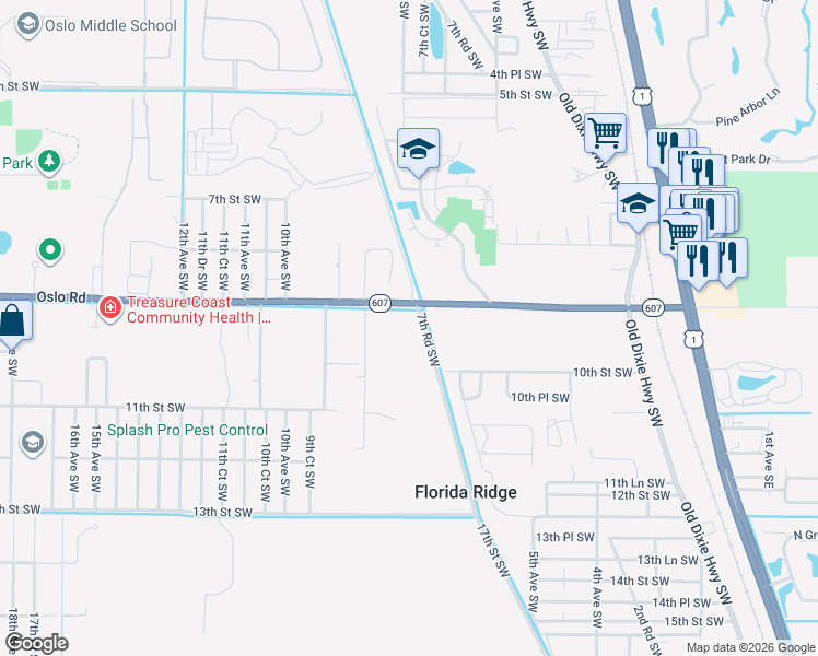 map of restaurants, bars, coffee shops, grocery stores, and more near 815 9th Street Southwest in Vero Beach