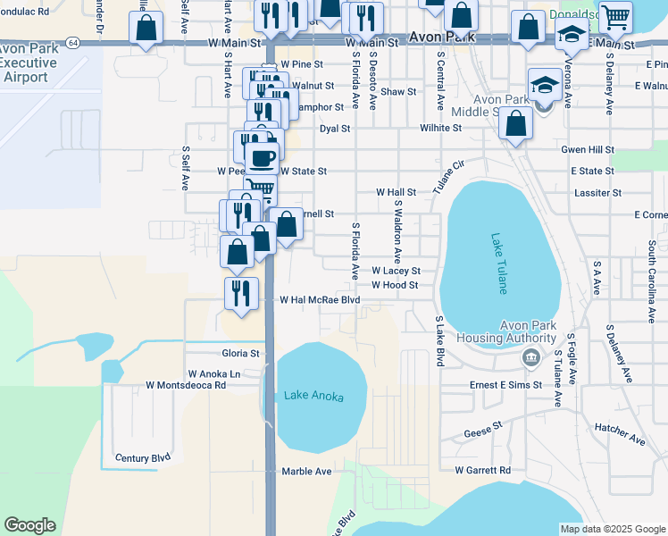 map of restaurants, bars, coffee shops, grocery stores, and more near 914 West L Kirkland Street in Avon Park