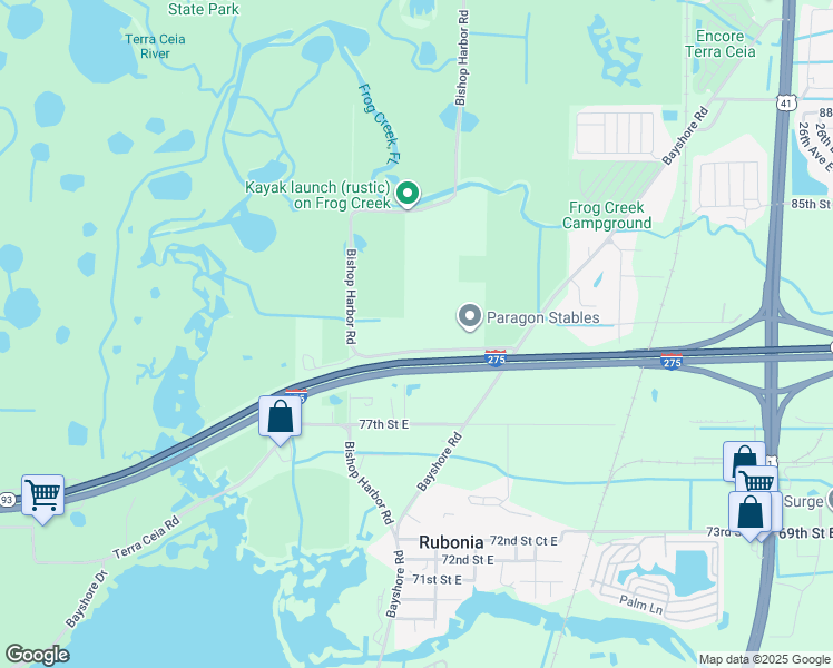 map of restaurants, bars, coffee shops, grocery stores, and more near 1030 79th Street East in Palmetto