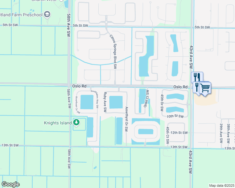 map of restaurants, bars, coffee shops, grocery stores, and more near 5145 Sapphire Lane Southwest in Vero Beach