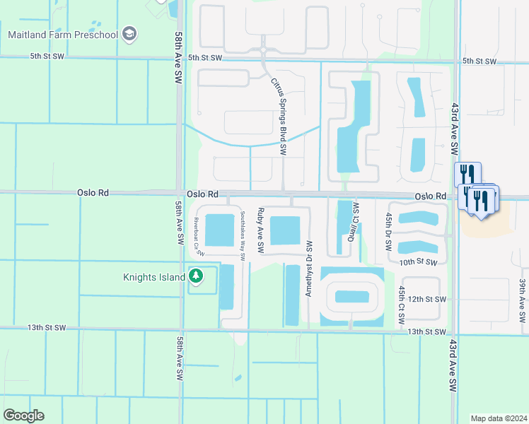 map of restaurants, bars, coffee shops, grocery stores, and more near 5285 Sapphire Lane Southwest in Vero Beach