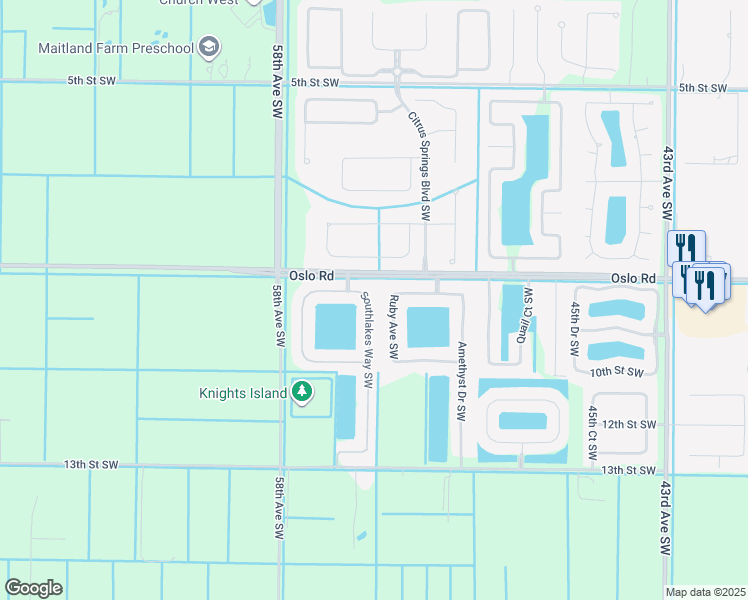 map of restaurants, bars, coffee shops, grocery stores, and more near 950 Southlakes Way Southwest in Vero Beach