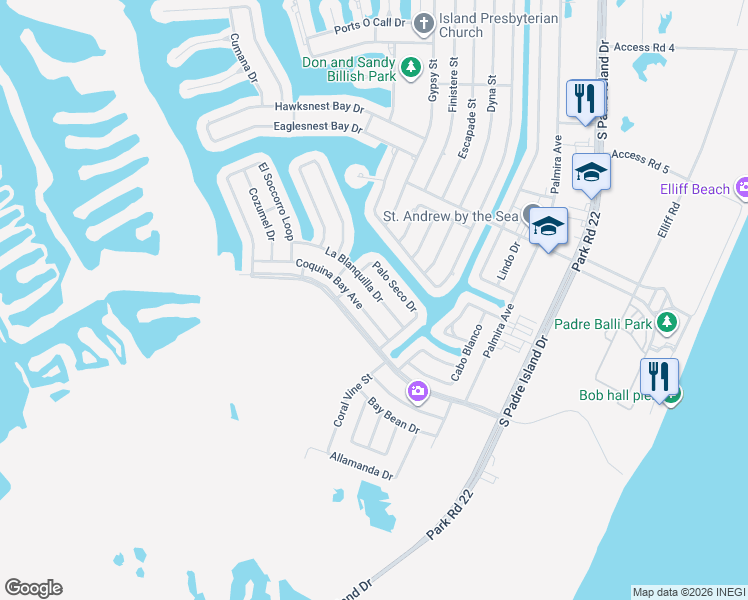map of restaurants, bars, coffee shops, grocery stores, and more near 14138 La Blanquilla Drive in Corpus Christi