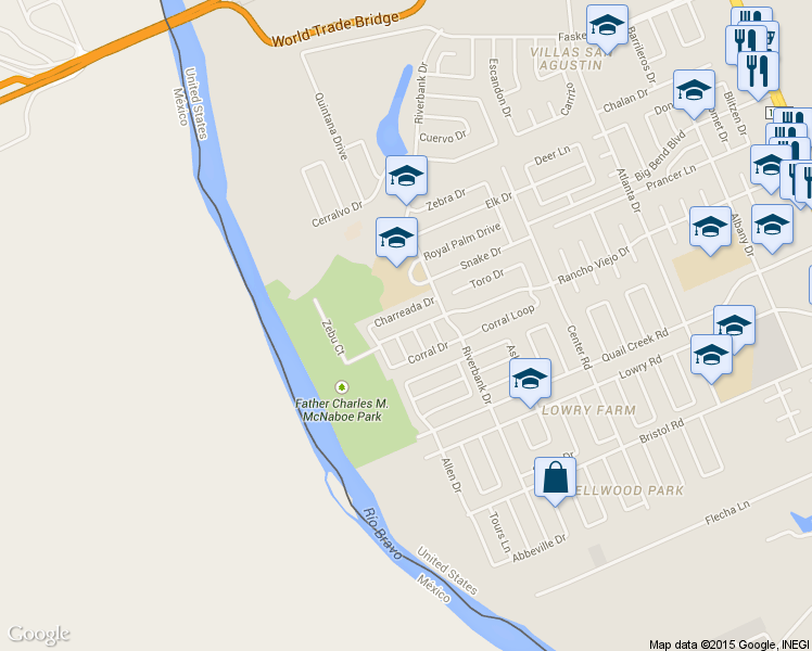 map of restaurants, bars, coffee shops, grocery stores, and more near 214 Rancho Viejo Drive in Laredo