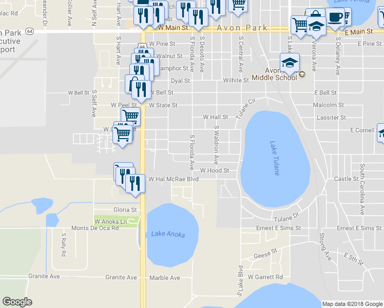 map of restaurants, bars, coffee shops, grocery stores, and more near 898 South Florida Avenue in Avon Park