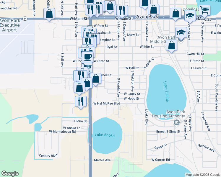 map of restaurants, bars, coffee shops, grocery stores, and more near 914 West L Kirkland Street in Avon Park