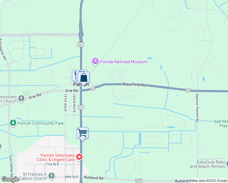 map of restaurants, bars, coffee shops, grocery stores, and more near 11227 Wauchula Road in Parrish