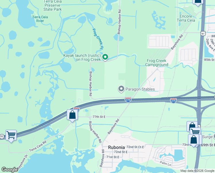 map of restaurants, bars, coffee shops, grocery stores, and more near 1030 79th Street East in Palmetto