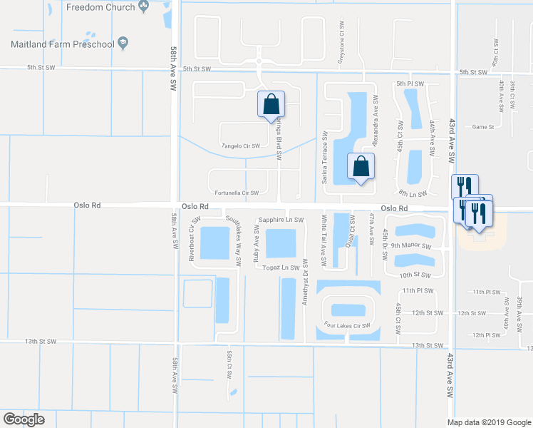 map of restaurants, bars, coffee shops, grocery stores, and more near 5240 Sapphire Lane Southwest in Vero Beach