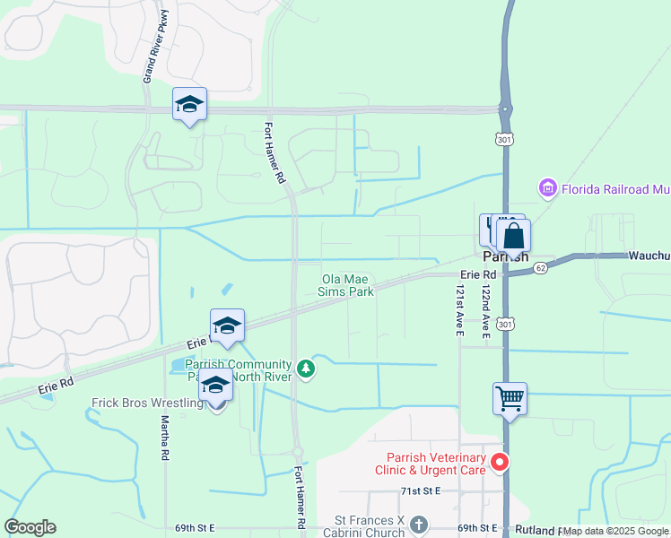 map of restaurants, bars, coffee shops, grocery stores, and more near 8028 Trimbell Terrace in Parrish